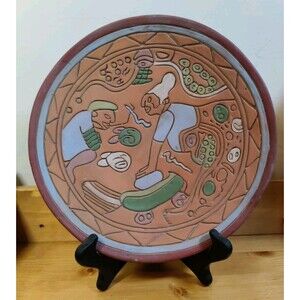Vintage Rare Mexican Tribal Handmade 10" Plate Pottery Dish W Stand